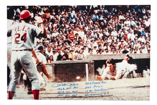 Pete Rose Signed and Inscribed Oversized Headfirst Dive Photos (2) 